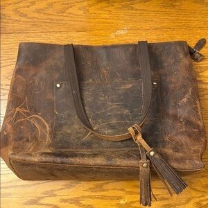 S-Zone Brown Leather Tote Bag